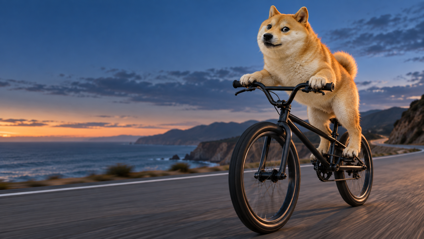 BIKEDOGE riding at dusk